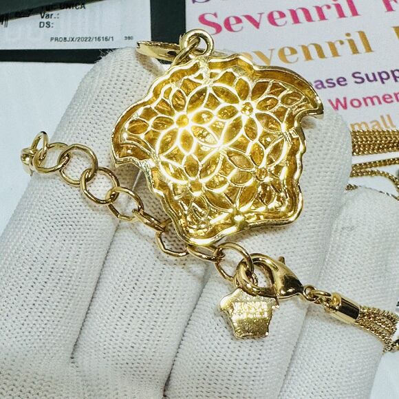 NIB Versace Medusa Head Pendant Gold Tone Triple Multi Chain Necklace $750 - Picture 7 of 11